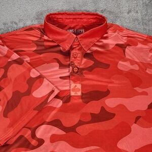 Pins & Aces Polo Shirt Mens XL Red Camo Print Golf Performance Short Sleeve